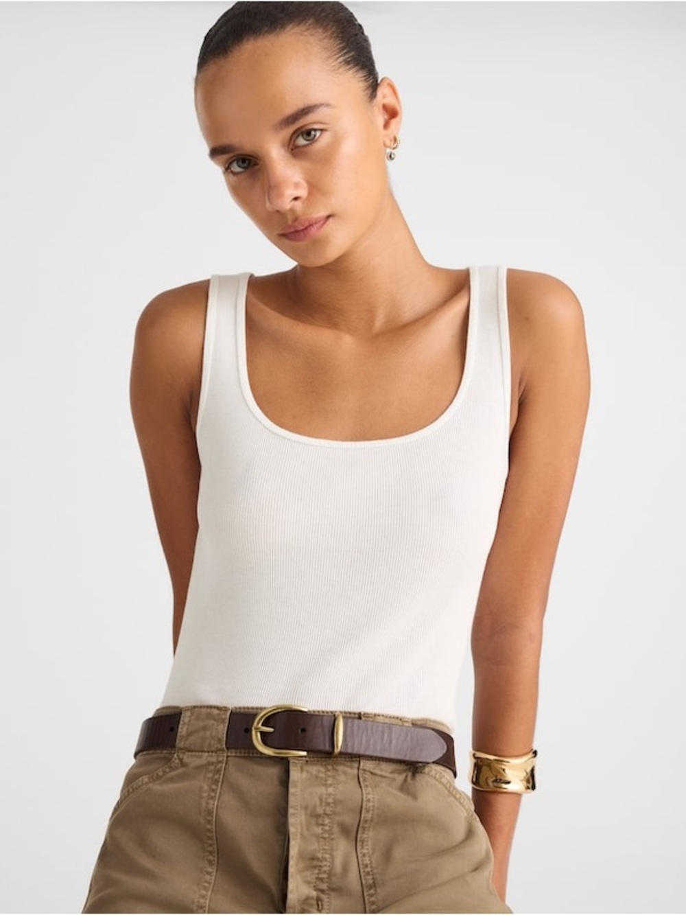 NWT Madewell 100% Cotton White Ribbed Scoopneck Tank Size Large